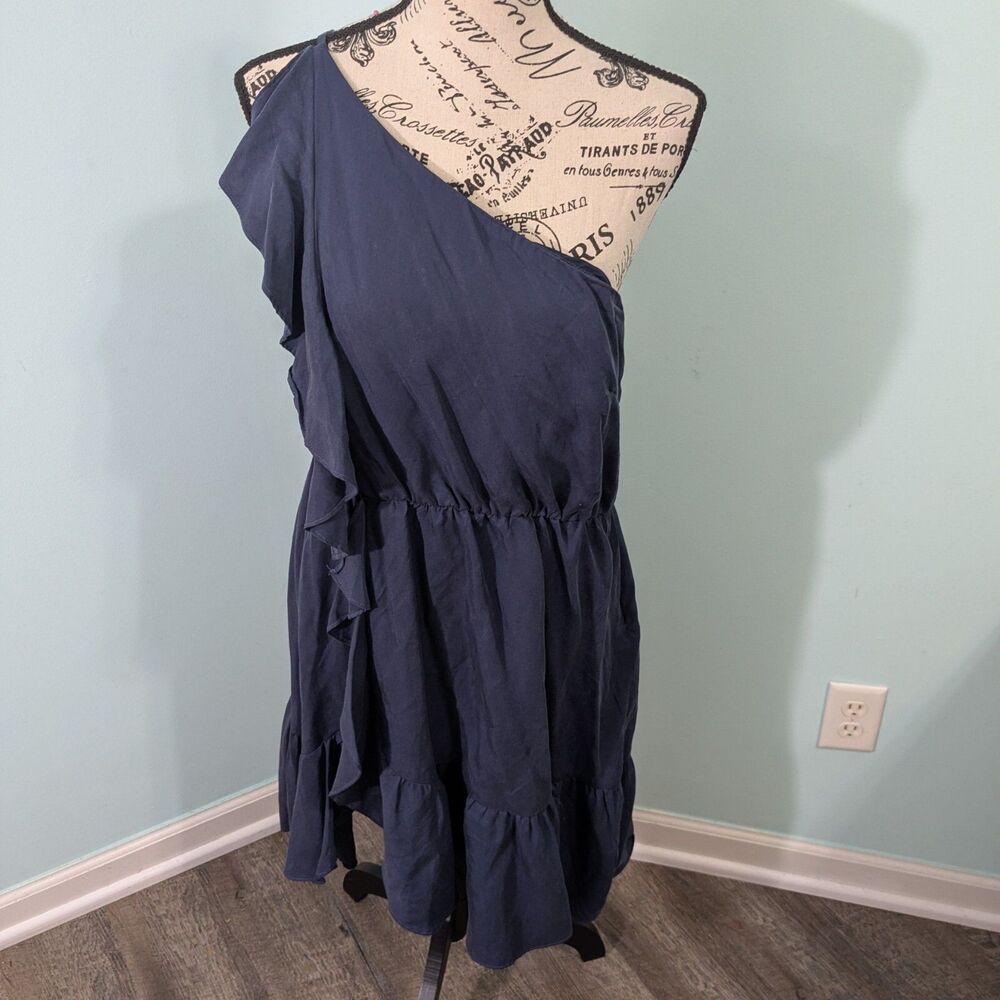 Do + be One Shoulder Dress Ruffle Blue large preppy